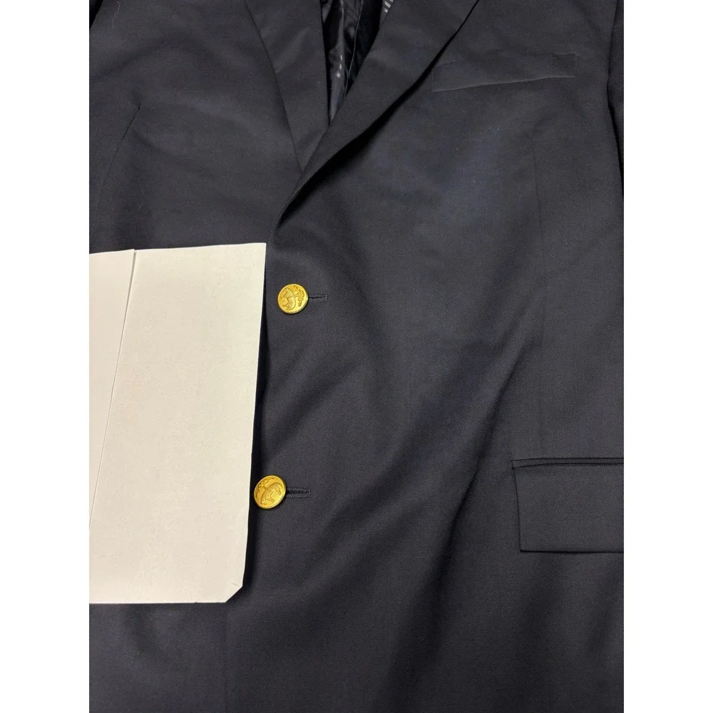 Brooks Brothers Mens 50L Navy Blue Wool Blazer‎ Gold Crest Buttons Made in USA